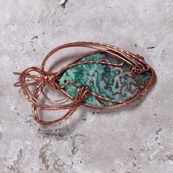 Copper Wire Wrapped Stone Pendant - Picture 2 of 4